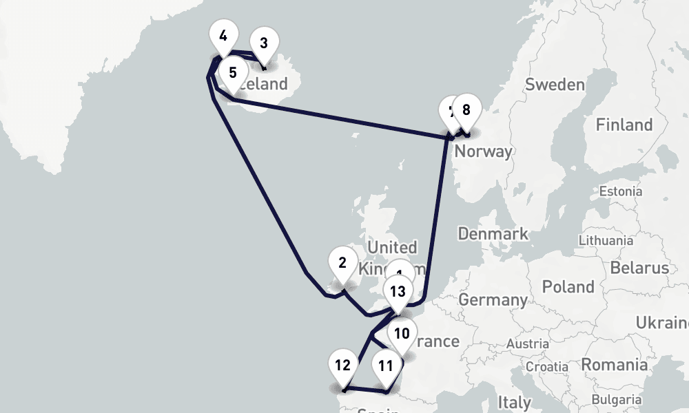 21 days, round-trip Northern Europe 22日間