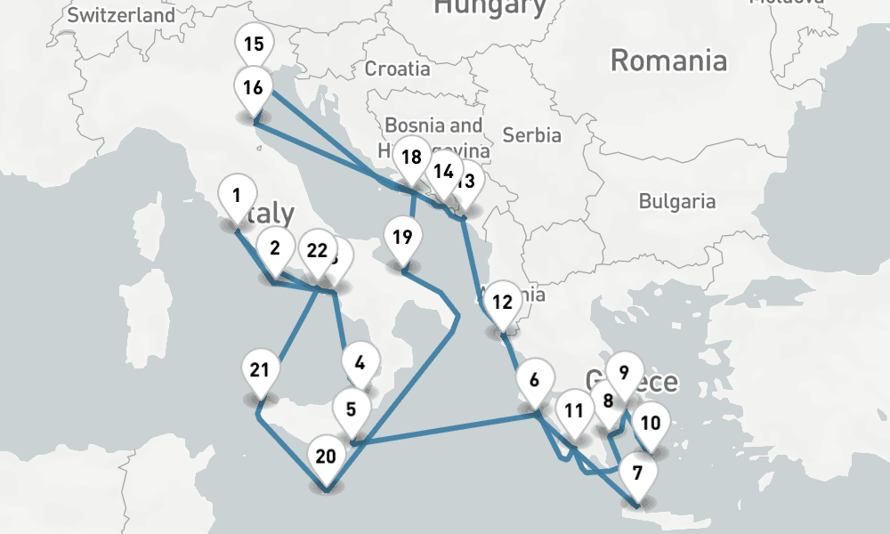 24 days, round-trip Europe Mediterranean - Civitavecchia Rome To Civitavecchia Rome 25日間