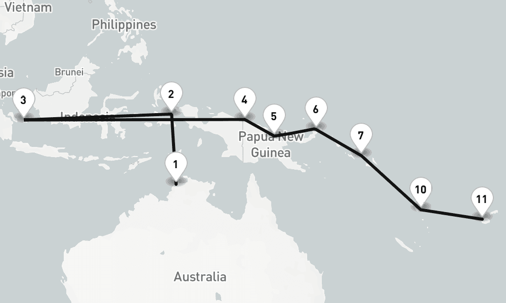 23 days, one-way from Darwin to Lautoka 24日間