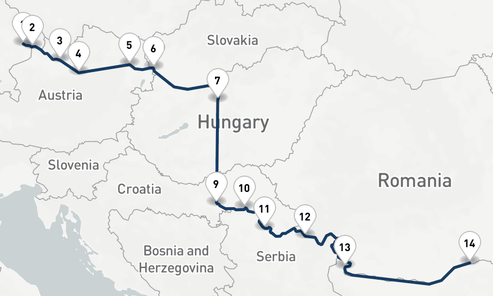 14 days, one-way from Vilshofen an der Donau to Oltenita 15日間