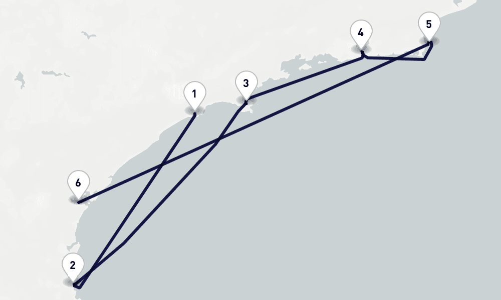 6 days, one-way from Santos to Paranagua 7日間