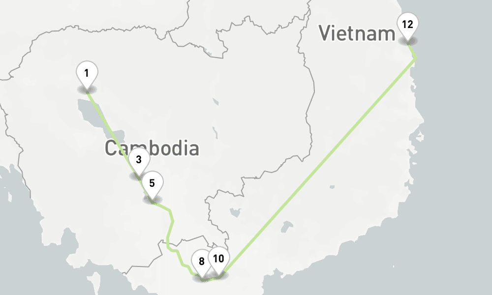 8 nights / 9 days, one-way from Siem Reap to Phu My (Ho Chi Minh City / Saigon, Vietnam)