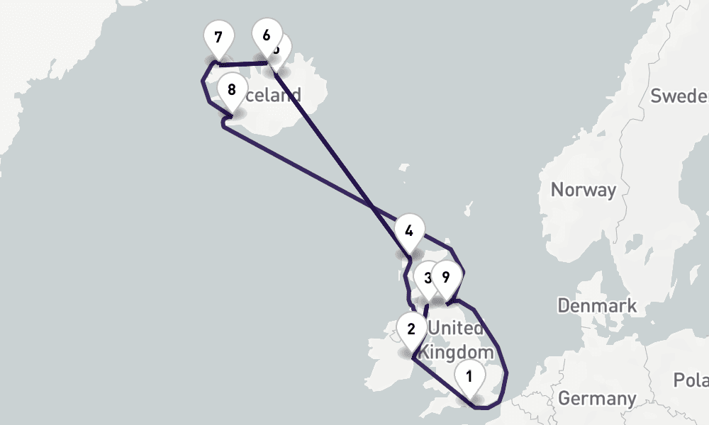 15 nights / 16 days, Portsmouth (England) Round trip
