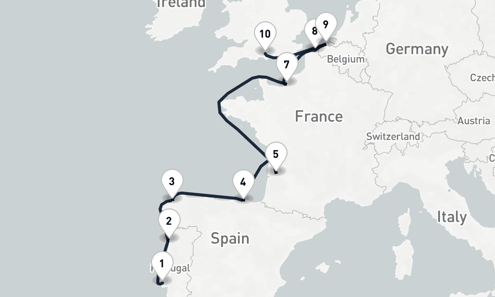 10 days, one-way from Lisbon to Southampton 11日間