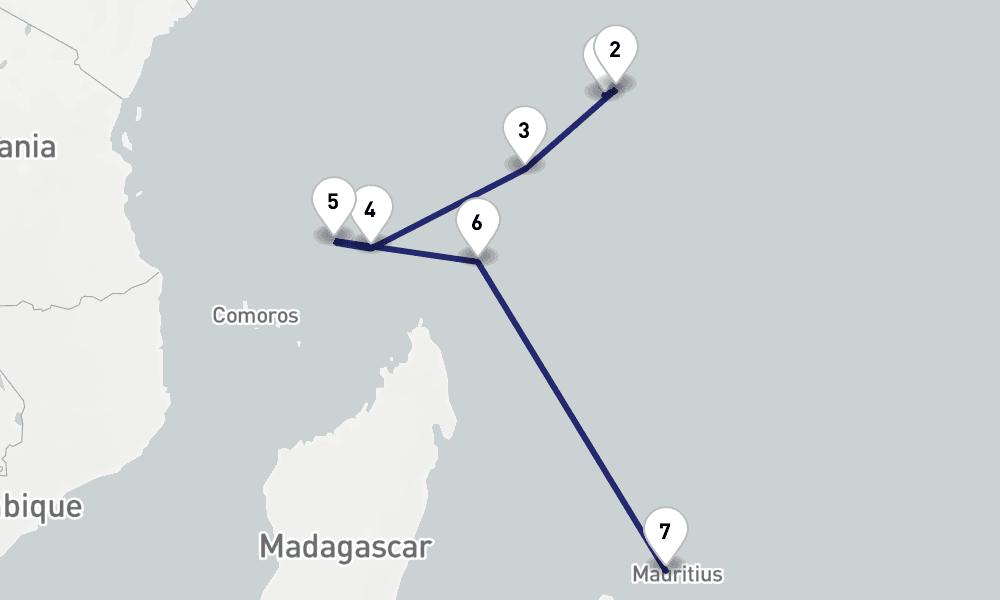 12 days, one-way from Mahe Island Seychelles to Port Louis 13日間