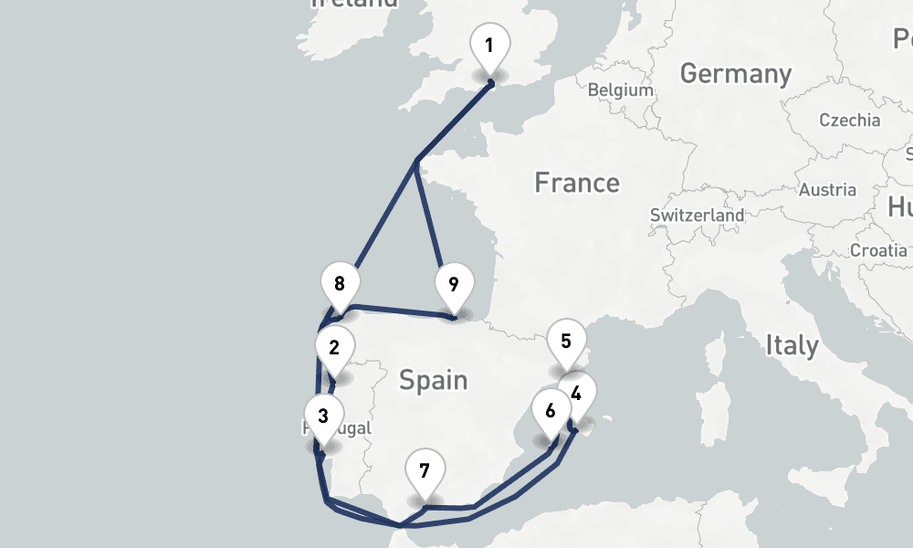 14 days, round-trip Med, Spain Portugal Total Solar Eclipse 15日間
