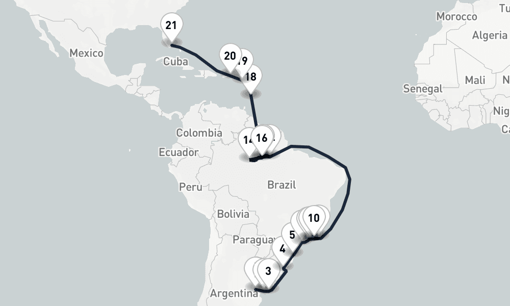 33 days, one-way from Buenos Aires to Miami 34日間