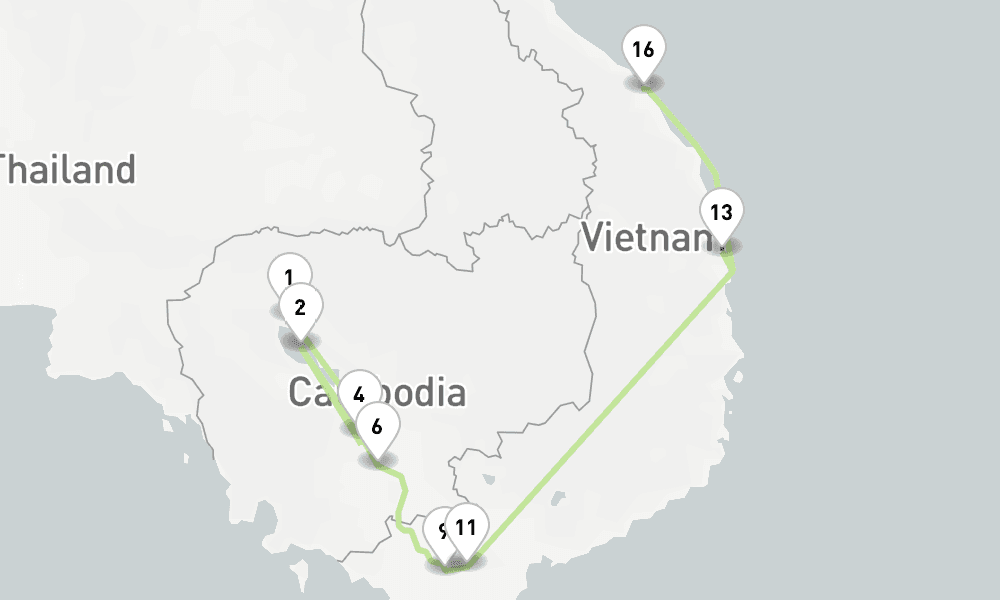 8 days, one-way from Siem Reap to Da Nang 9日間