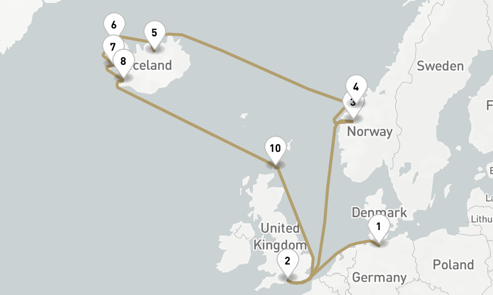 18 days, one-way from Hamburg to Southampton 19日間