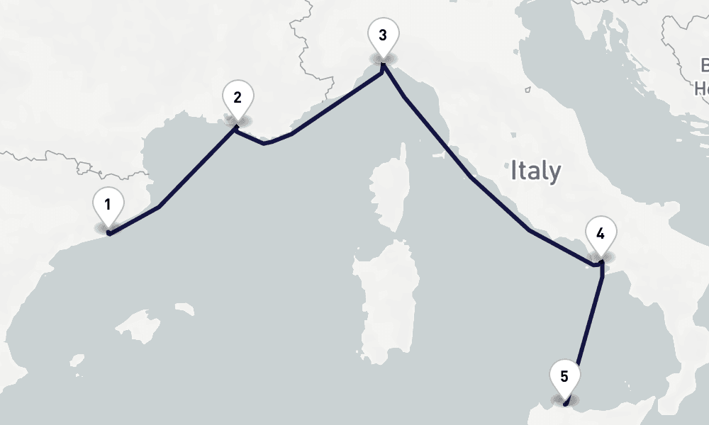 4 days, one-way from Barcelona to Palermo 5日間