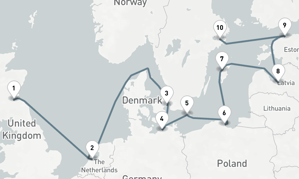 12 days, one-way from Leith-Edinburgh to Stockholm 13日間