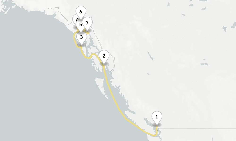 8 days, one-way from Vancouver to Juneau 9日間