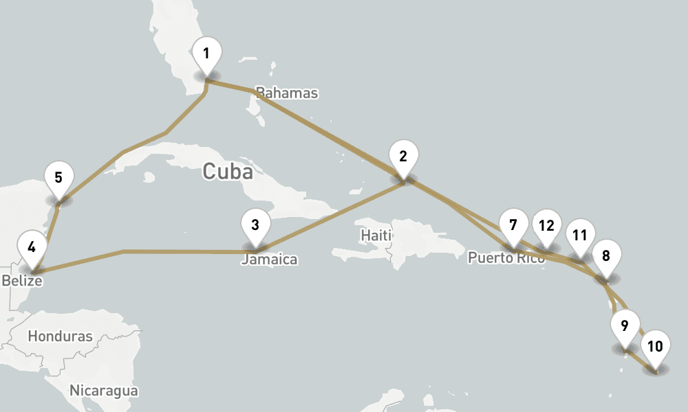 21 days, round-trip Caribbean 22日間