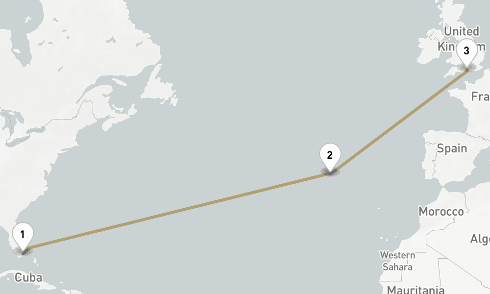 11 days, one-way from Miami to Southampton 12日間