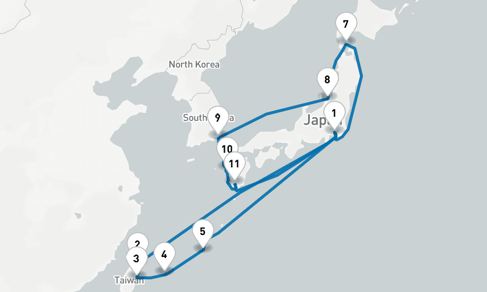 18 days, round-trip Grand Circle Japan with Okinawa Taiwan 19日間