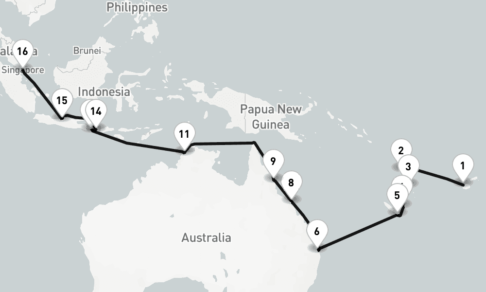 29 days, one-way from Lautoka to Singapore 30日間
