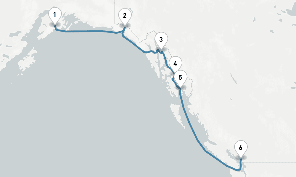 7 days, one-way from Seward to Vancouver 8日間