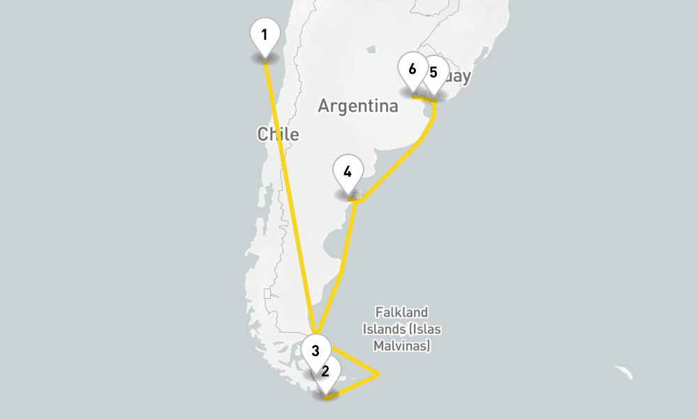 14 days, one-way from San Antonio to Buenos Aires 15日間