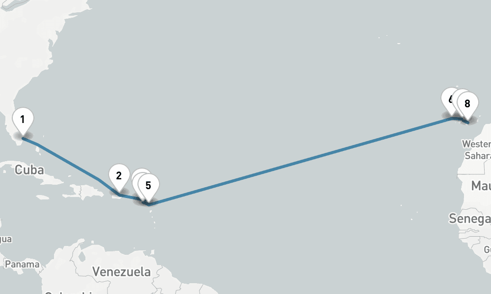 14 days, one-way from Fort Lauderdale to Las Palmas de Gran Canaria 15日間