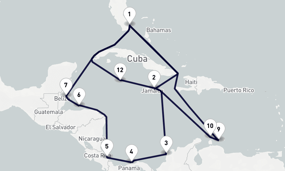 21 days, round-trip Southern Western Caribbean 22日間