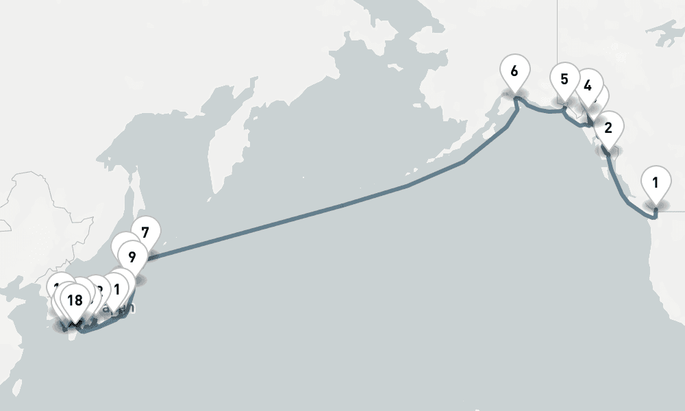 30 days, one-way from Vancouver to Tokyo 31日間