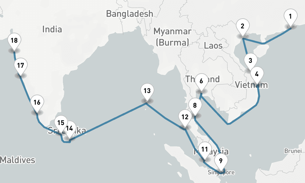 29 days, one-way from Hong Kong to Mumbai 30日間