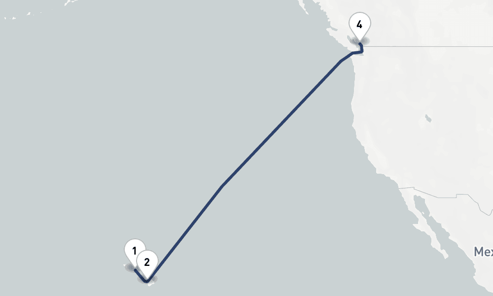 8 days, one-way from Honolulu to Vancouver 9日間