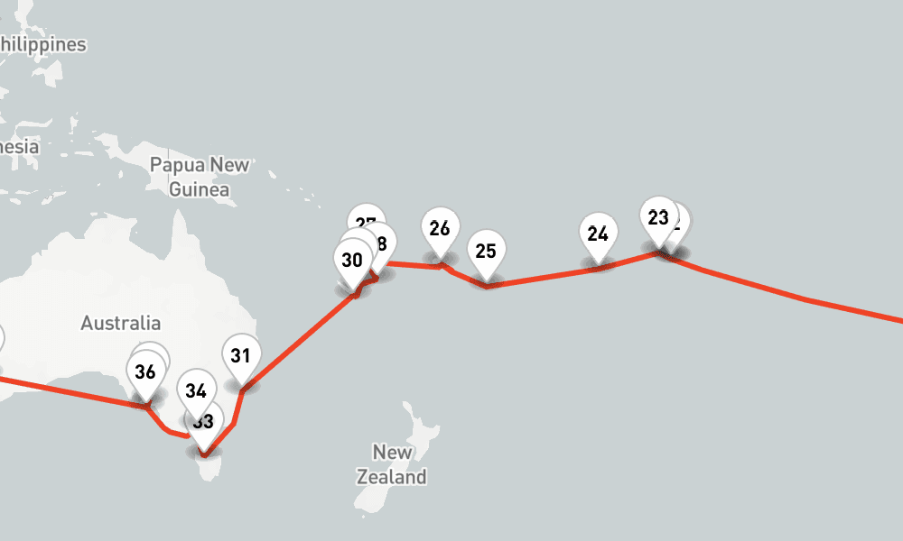 93 days, one-way from Hamburg to Port Louis 94日間