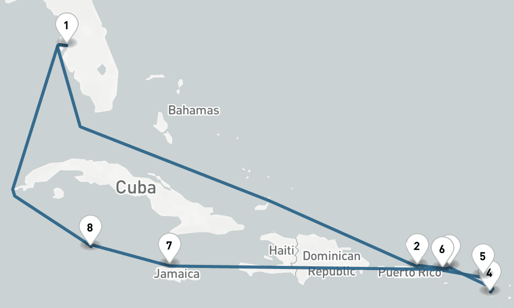 12 days, round-trip Transatlantic from Round-Trip Tampa Jamaica Puerto Rico 13日間