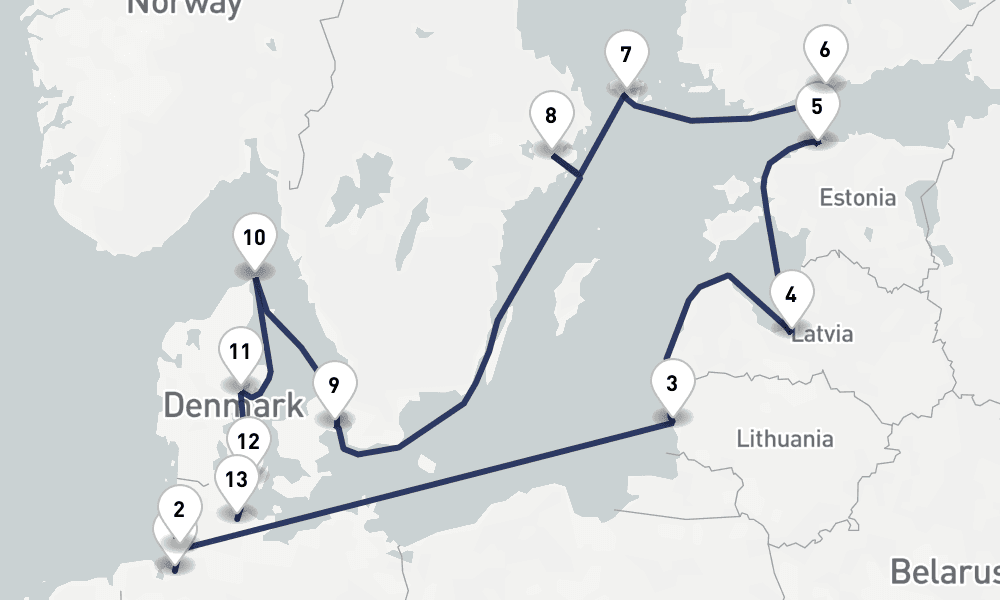 14 days, one-way from Bremerhaven to Kiel 15日間