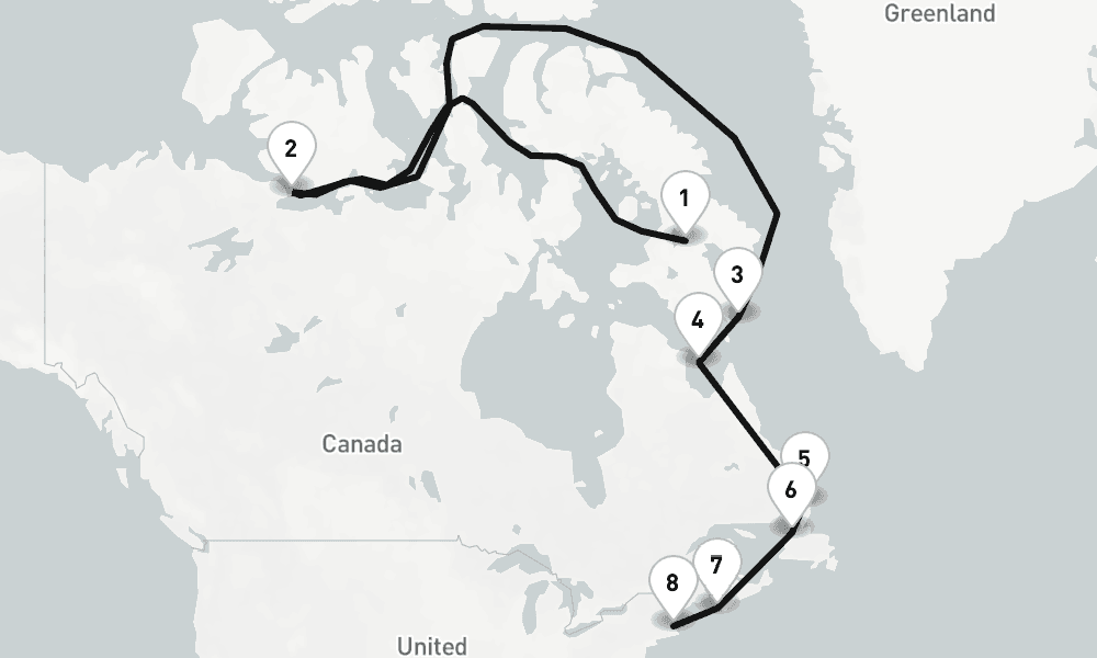13 days, one-way from Baffin Island to Boston 14日間