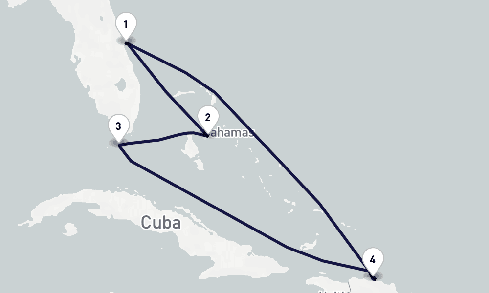 7 days, round-trip Caribbean Bahamas 8日間