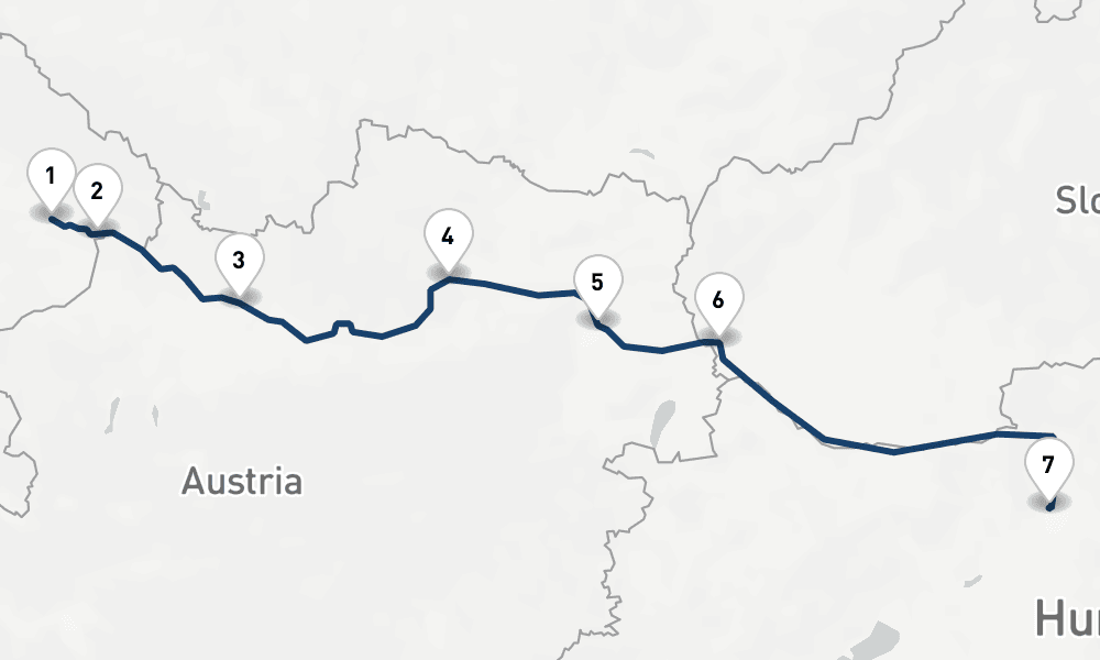7 days, one-way from Vilshofen an der Donau to Budapest 8日間