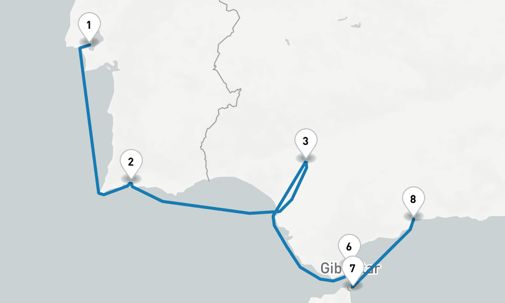 7 days, one-way from Lisbon to Malaga 8日間