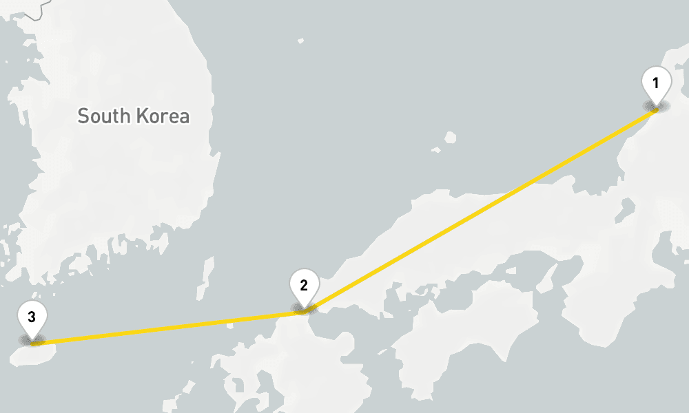 2 days, one-way from Kanazawa to Jeju Island 3日間