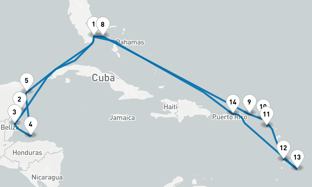 22 days, round-trip Cruise Caribbean Holiday Cruise Belize, Sint Maarten Barbados 23日間