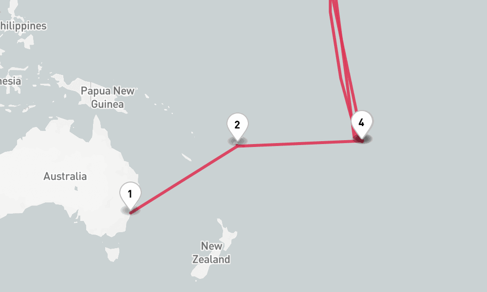 22 days, one-way from Sydney to San Francisco 23日間
