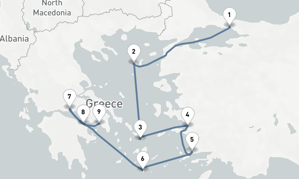 8 days, one-way from Istanbul to Piraeus-Athens 9日間