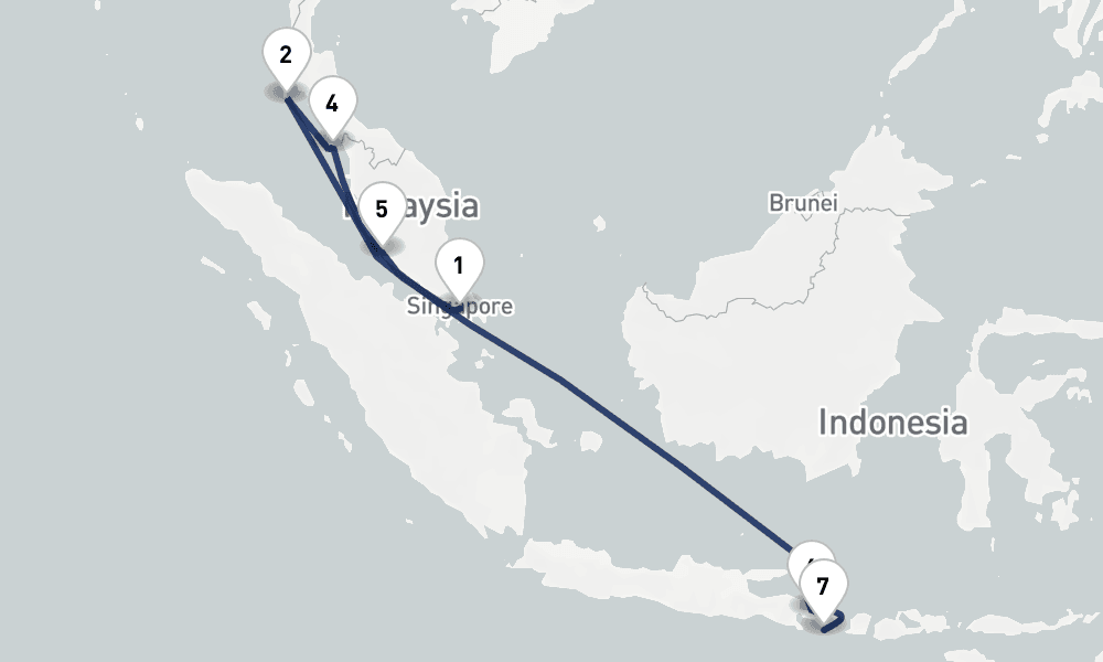 12 days, one-way from Singapore to Benoa 13日間