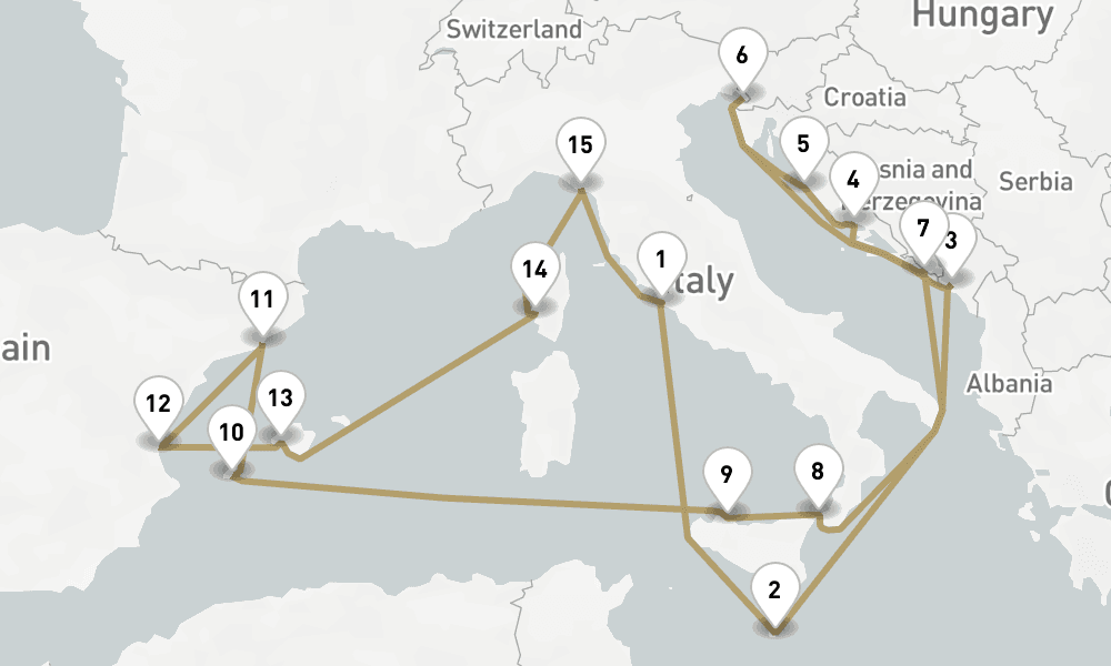 21 days, round-trip Mediterranean And Adriatic 22日間