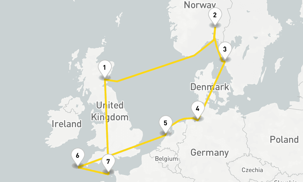 12 days, round-trip Treasures Of Scandinavia, British Islands Northern Europe 13日間