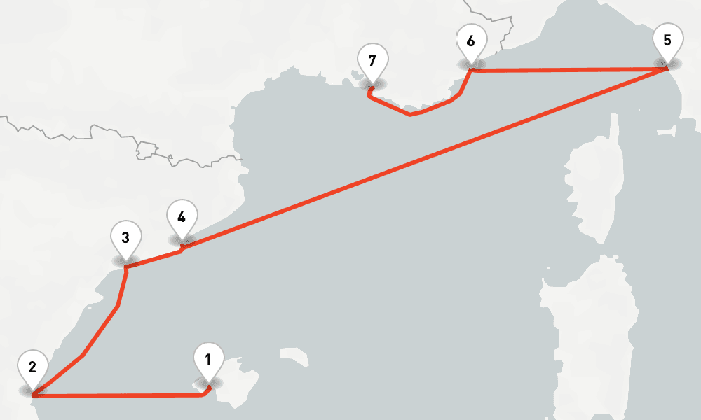 7 days, one-way from Palma de Mallorca to Marseille 8日間
