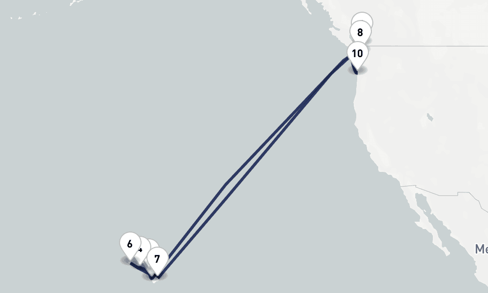 22 days, round-trip Circle Hawaii Pacific Northwest Collector 23日間