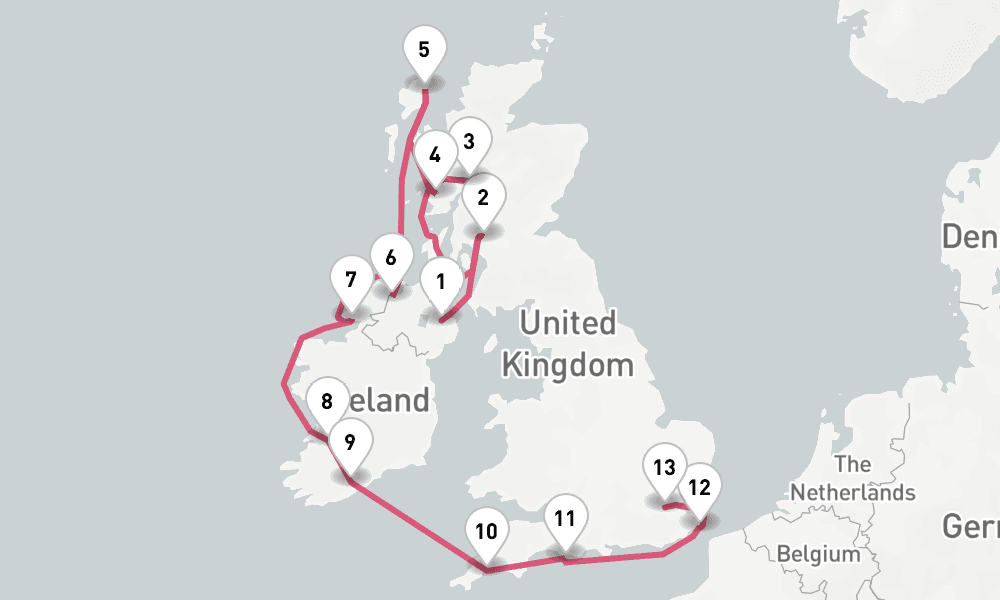 14 days, one-way from Belfast to London-Tilbury 15日間