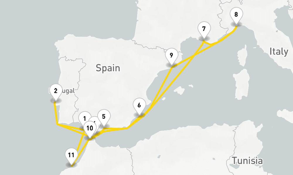 13 days, round-trip Western Mediterranean from Cadiz 14日間