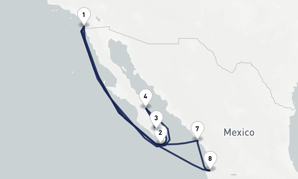 14 days, round-trip Mexican Riviera Baja Peninsula 15日間