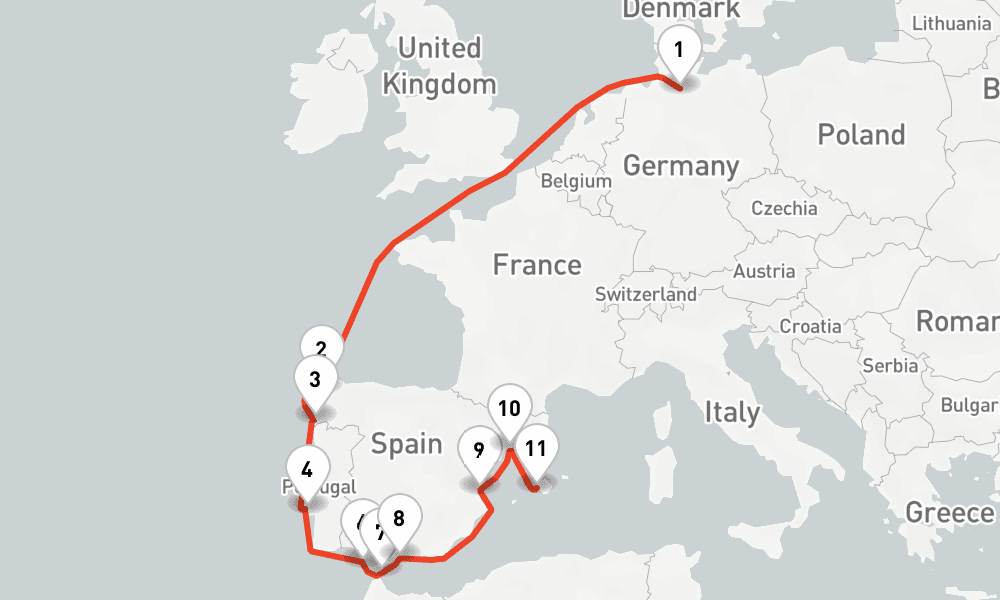 14 days, one-way from Hamburg to Palma de Mallorca 15日間