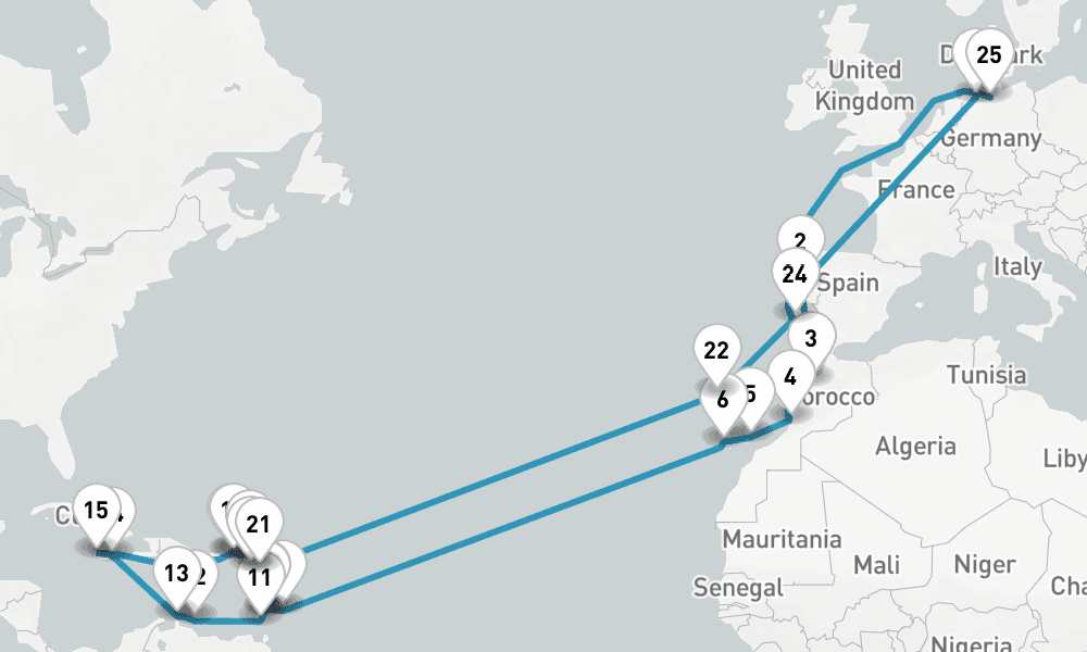 50 days, one-way from Bremerhaven to Hamburg 51日間