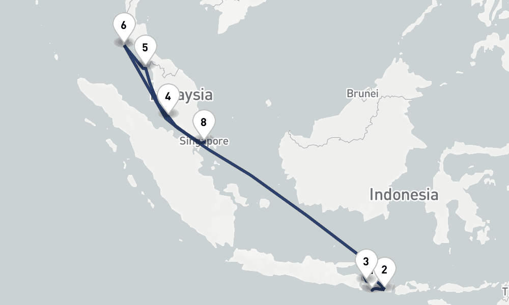 12 days, one-way from Benoa to Singapore 13日間