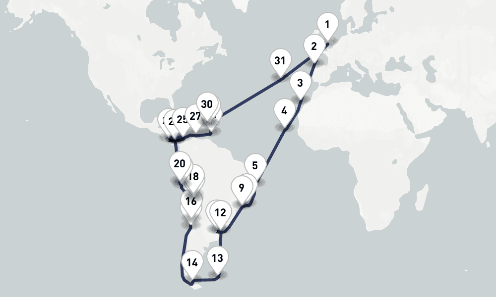 76 days, round-trip Exploration of South America and the Antarctic 77日間